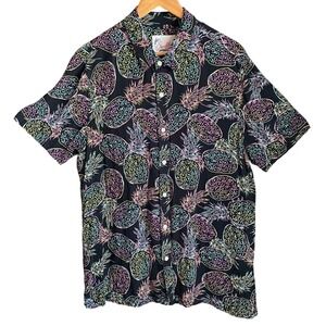 Chubbies Mens Large Neon Pineapple Print Short Sleeve Button Up Shirt 80s‎ Fun